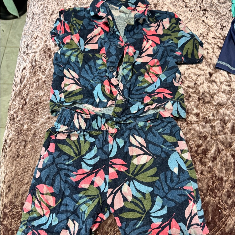 Old Navy Kids Tropical Print Matching Set - Blue and Pink